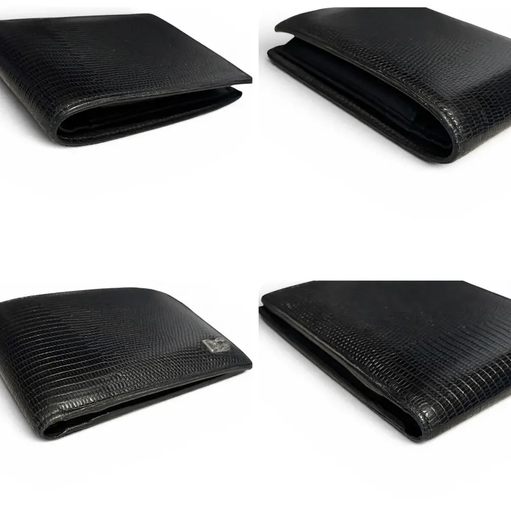 Dolce & Gabbana Black Lizard Embossed Leather Bifold Wallet Silver D&G Logo